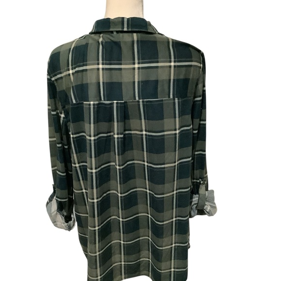 Eden & Olivia Anthropology Forest & Gray Plaid Long Sleeve Shirt WORN ONCE - Picture 4 of 6